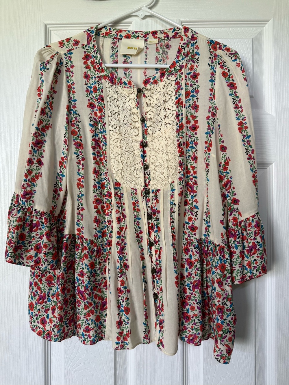 Maeve Cream Tunic with Red & Blue Floral Print